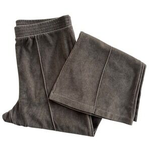 Aerie Women L Olive Green Groove-On Ribbed Velour Flare Pants Knit Elastic Waist